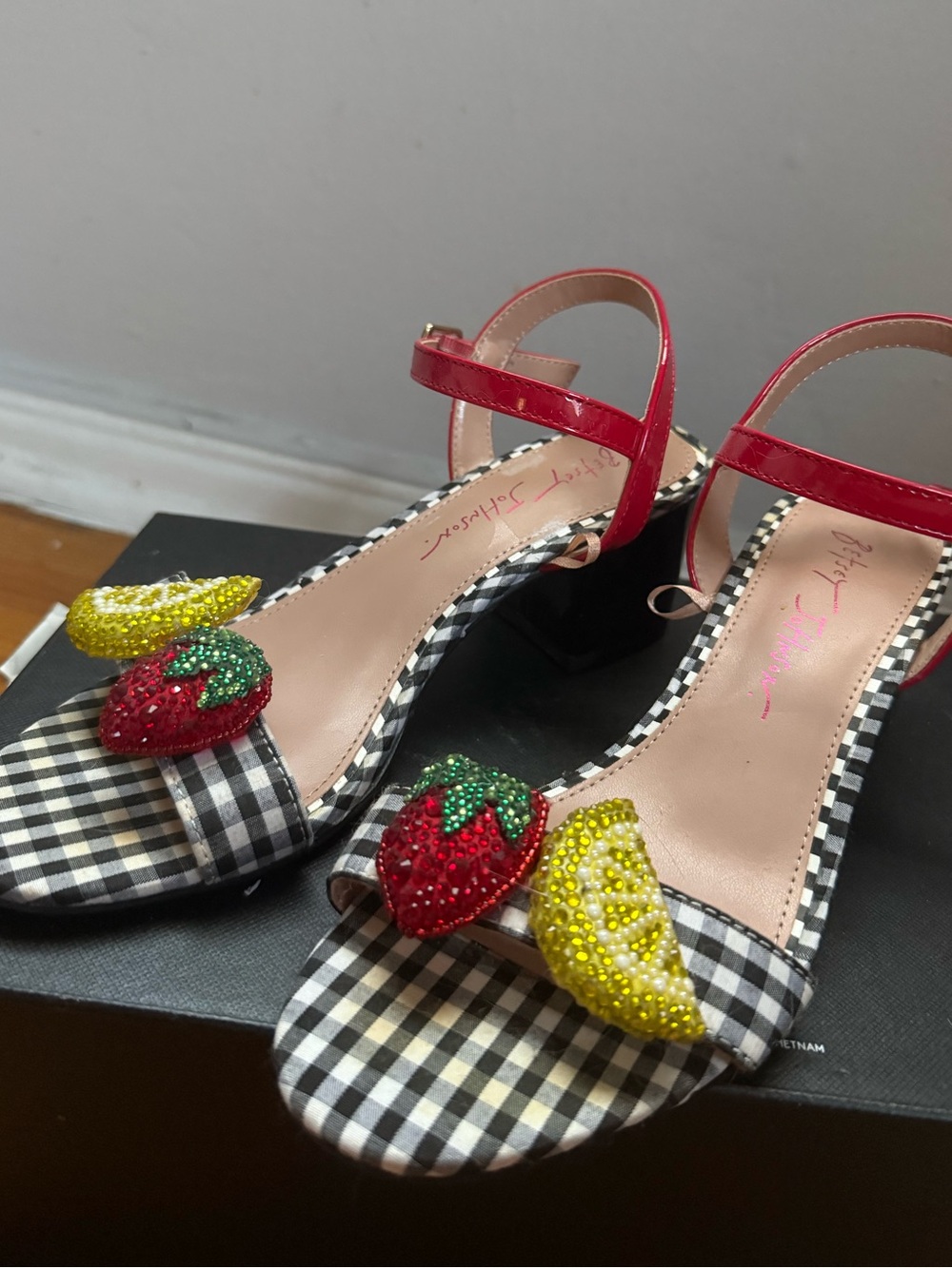 Betsey Johnson Women's Malian Black Fruit Sandal Block Heel